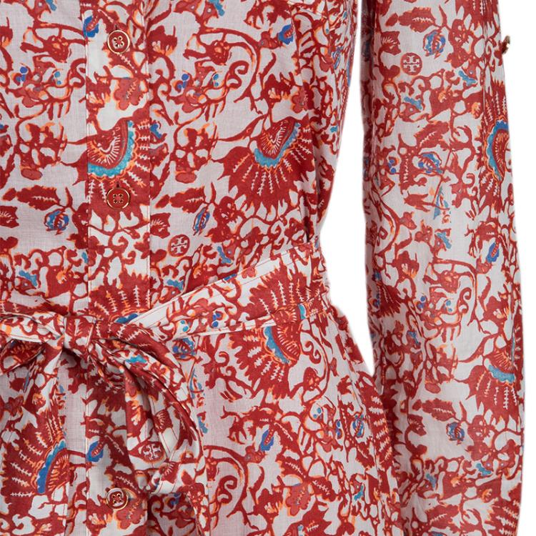 Pre Owned Tory Burch Red Brigitte Printed Shirt Dress S