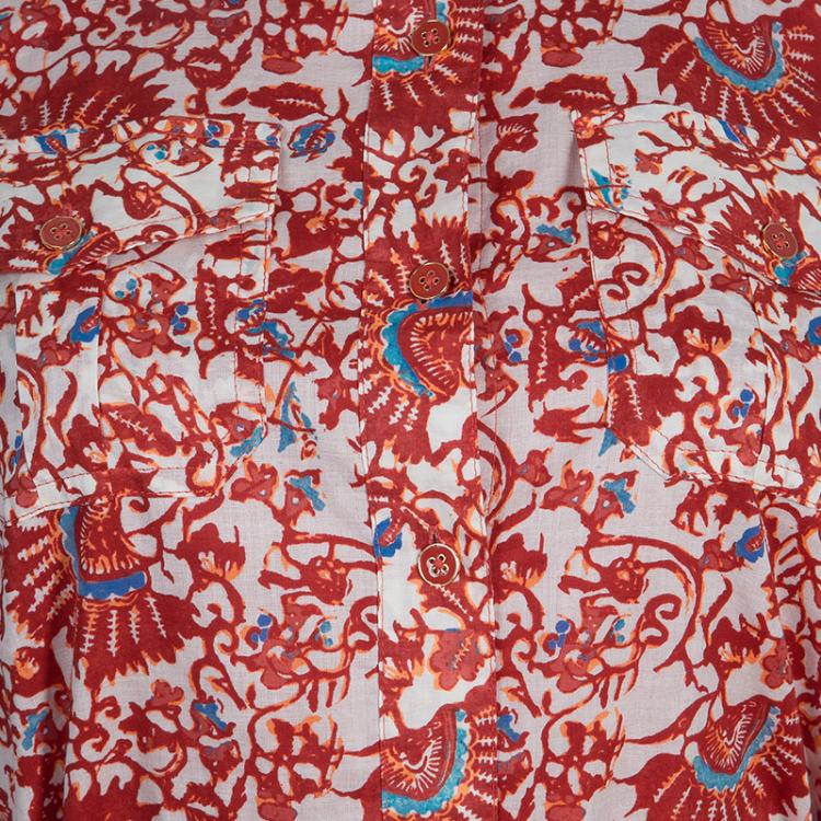 Pre Owned Tory Burch Red Brigitte Printed Shirt Dress S