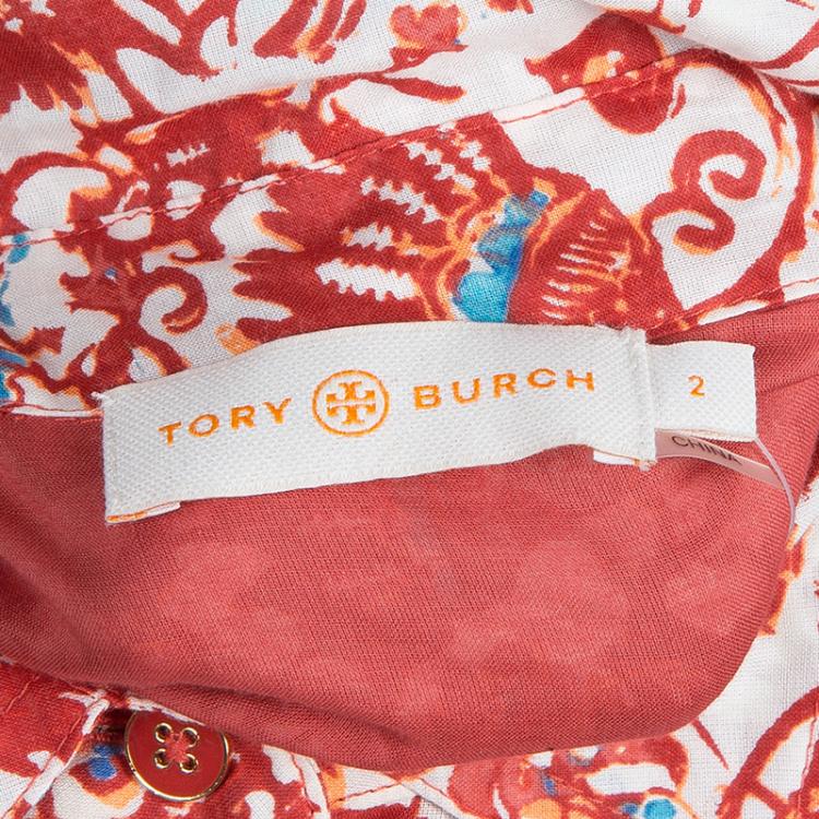 Pre Owned Tory Burch Red Brigitte Printed Shirt Dress S
