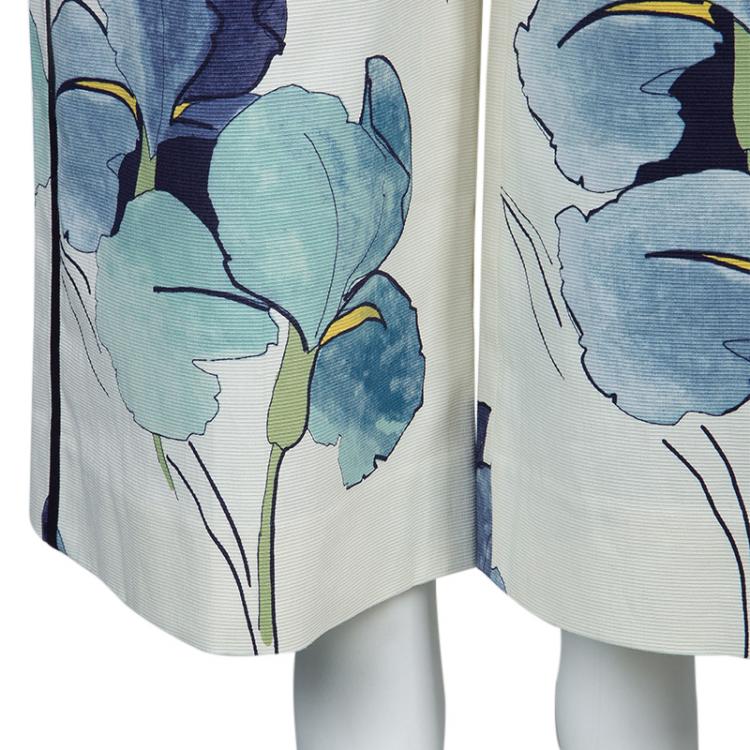 Pre Owned Tory Burch White Floral Print Wide Leg Eliza Pants S