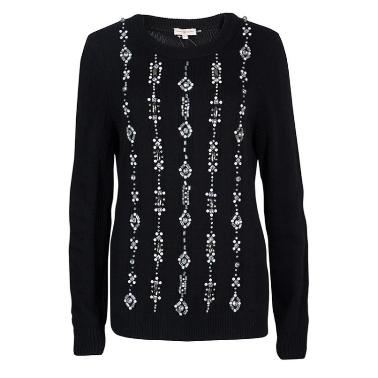 Tory Burch Black Crystal Embellished Etta Sweater L Tory Burch | TLC
