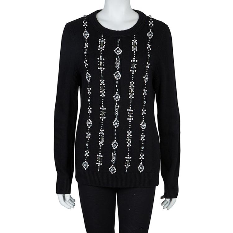 Tory Burch Black Crystal Embellished Etta Sweater L Tory Burch | TLC