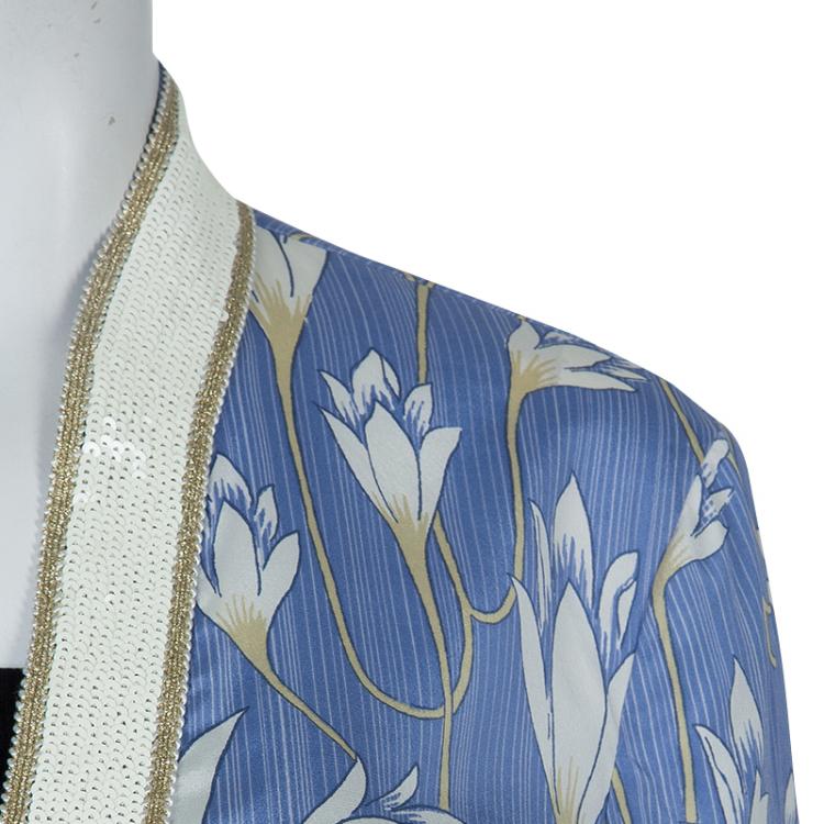 Pre Owned Tory Burch Blue Floral Print Sabrina Tunic L