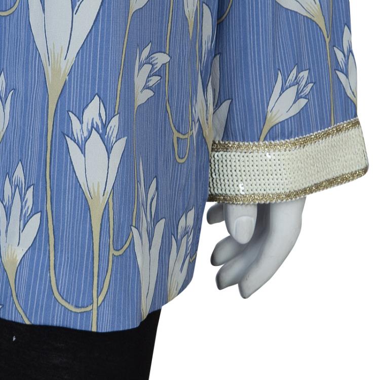 Pre Owned Tory Burch Blue Floral Print Sabrina Tunic L