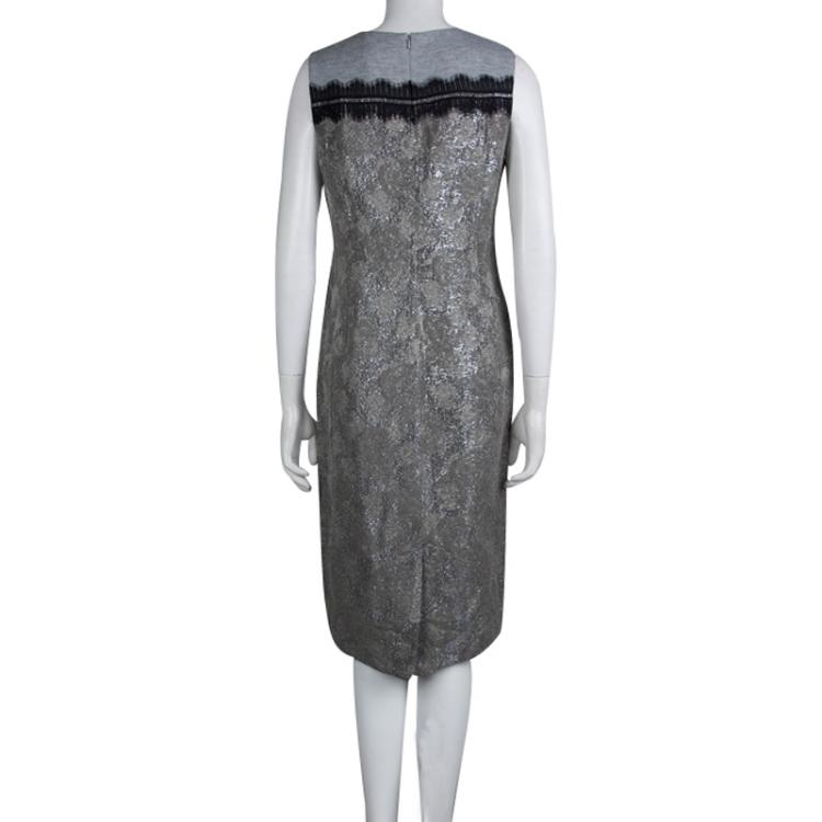 Pre Owned Tory Burch Grey Lurex Jacquard Sleeveless Jane Dress M