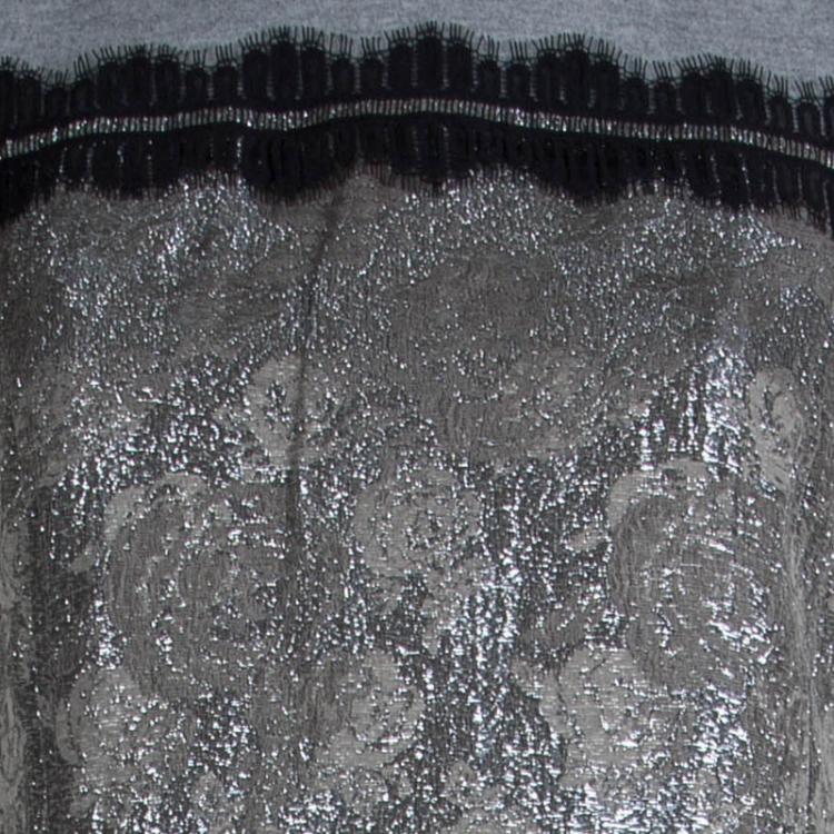 Pre Owned Tory Burch Grey Lurex Jacquard Sleeveless Jane Dress M