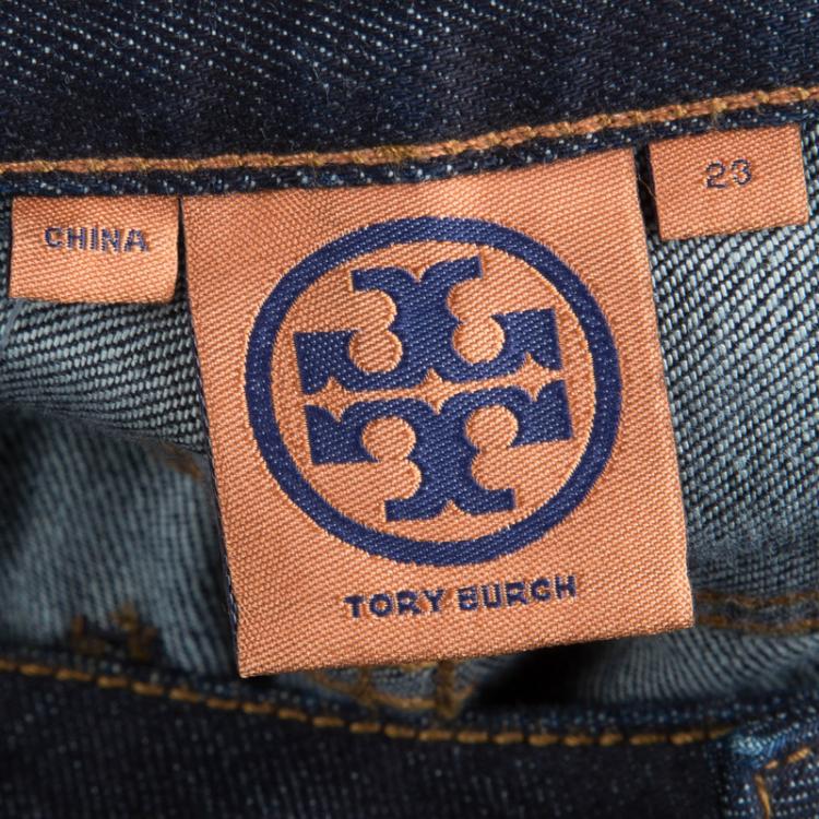 Pre Owned Tory Burch Indigo Dark Wash Denim High Waist Flared Jeans XS
