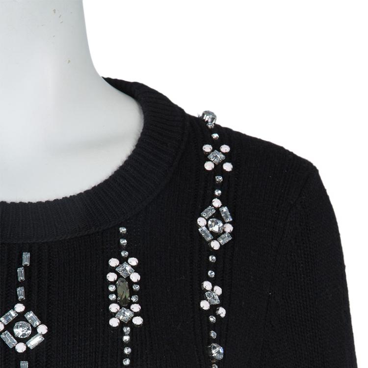 Pre Owned Tory Burch Black Crystal Embellished Etta Sweater  L