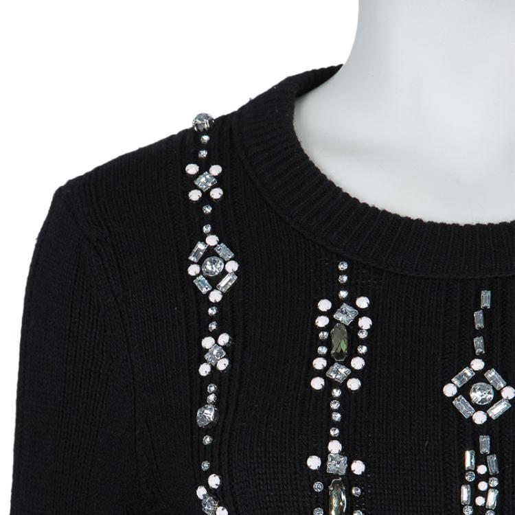 Pre Owned Tory Burch Black Crystal Embellished Etta Sweater  L