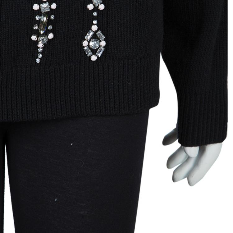 Pre Owned Tory Burch Black Crystal Embellished Etta Sweater  L