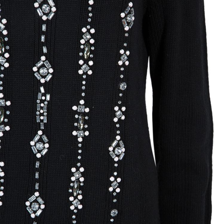 Pre Owned Tory Burch Black Crystal Embellished Etta Sweater  L