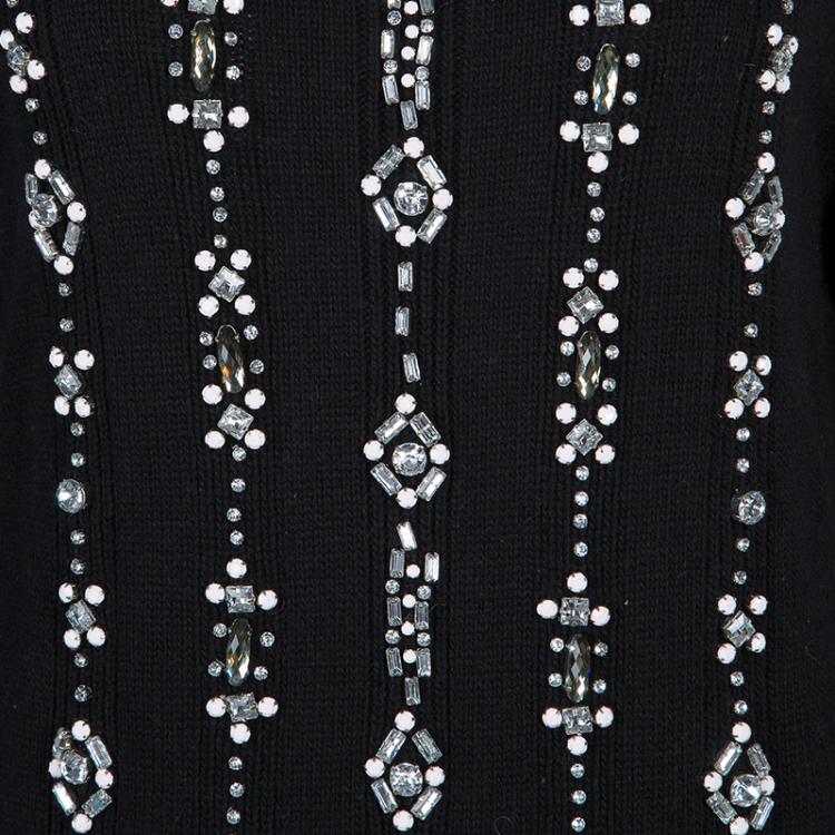 Pre Owned Tory Burch Black Crystal Embellished Etta Sweater  L