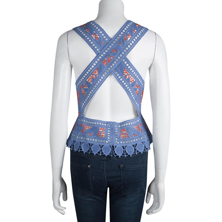 Pre Owned Tory Burch Multicolor Crochet Lace Cross Back Evie Top S