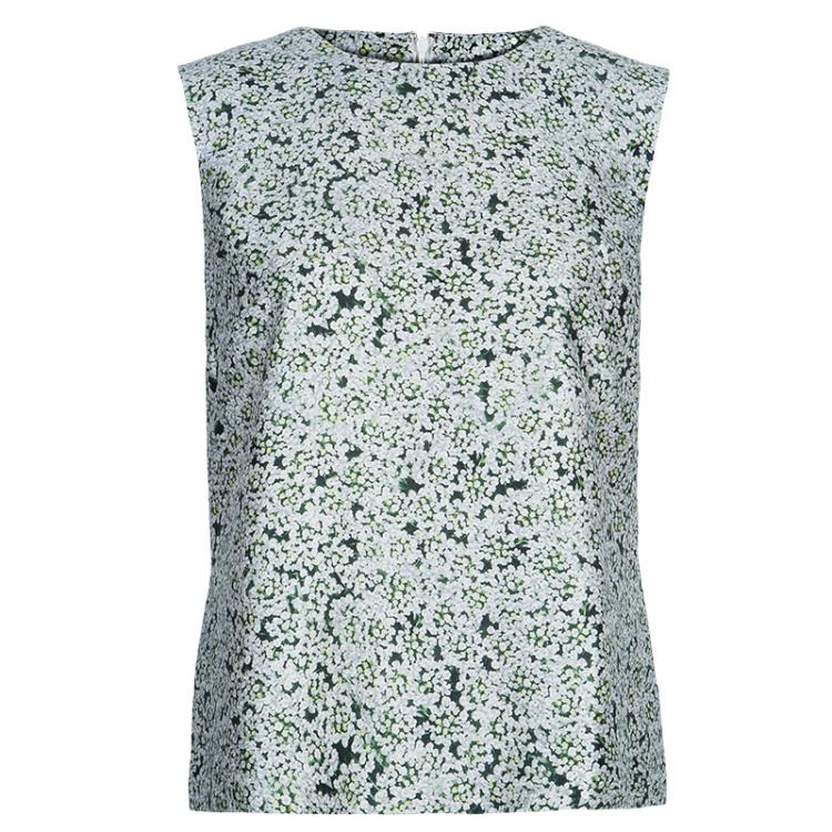 Pre Owned Tory Burch Green Print Sleeveless Top L