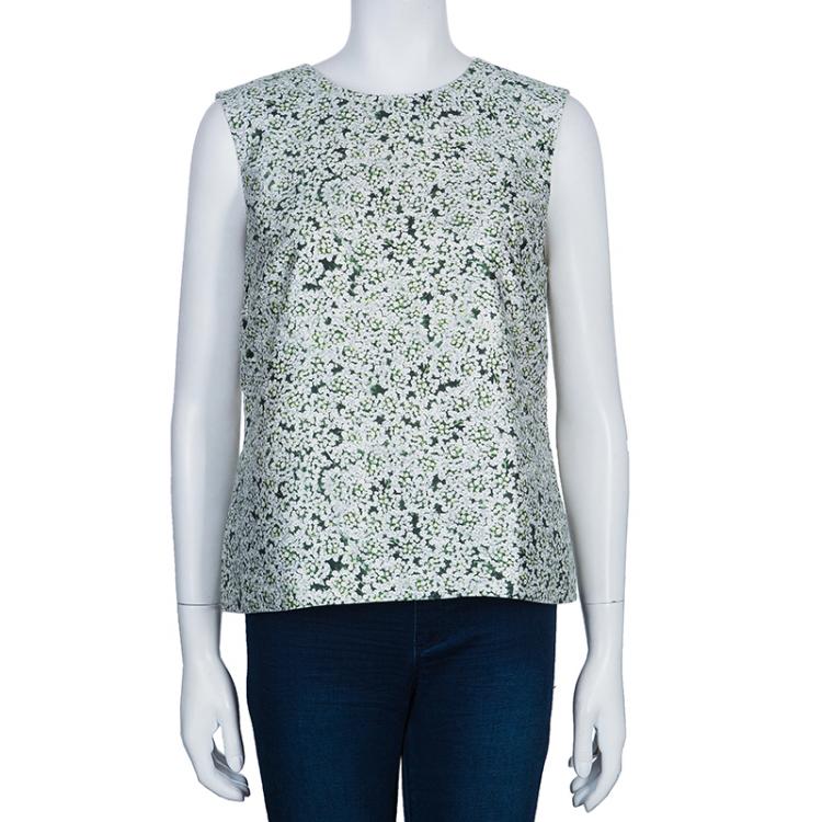 Pre Owned Tory Burch Green Print Sleeveless Top L
