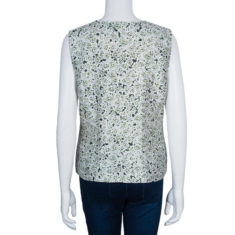 Pre Owned Tory Burch Green Print Sleeveless Top L