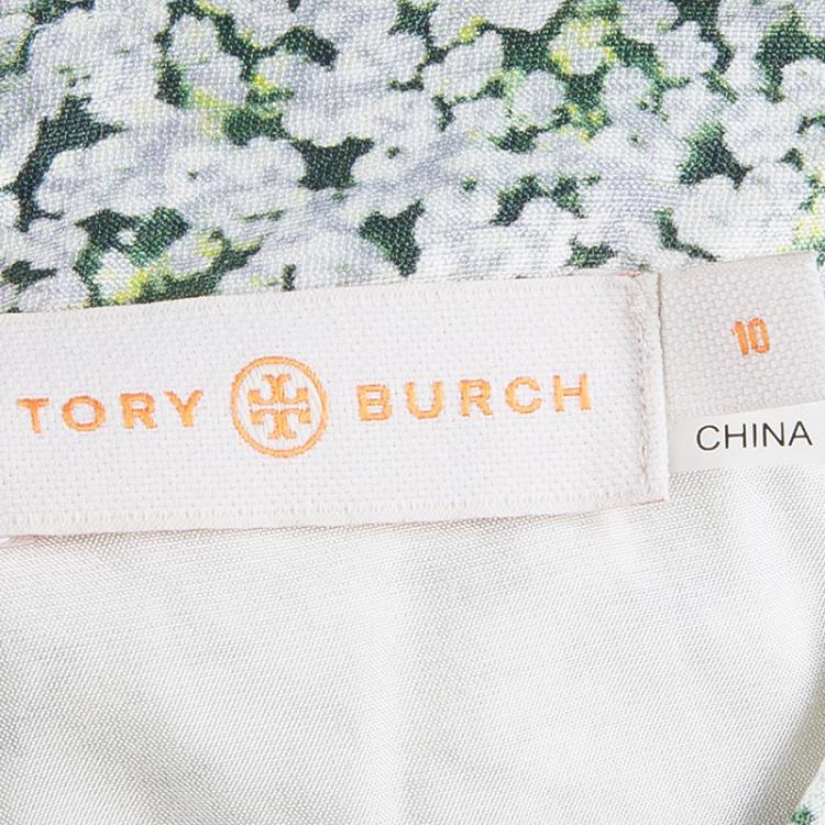 Pre Owned Tory Burch Green Print Sleeveless Top L