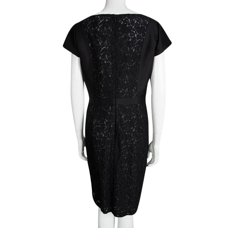 Pre Owned Tory Burch BLack Floral Lace Insert Cap Sleeve Mariana Sheath Dress L