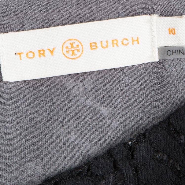 Pre Owned Tory Burch BLack Floral Lace Insert Cap Sleeve Mariana Sheath Dress L