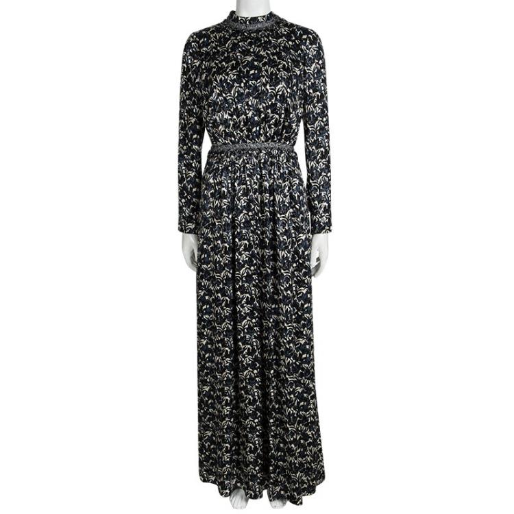 Pre Owned Tory Burch Floral Printed Silk Embellished Stephanie Gown S