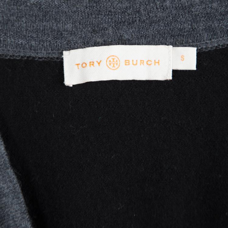 Pre Owned Tory Burch Colorblock Merino Wool Logo Button Detail Cardigan S