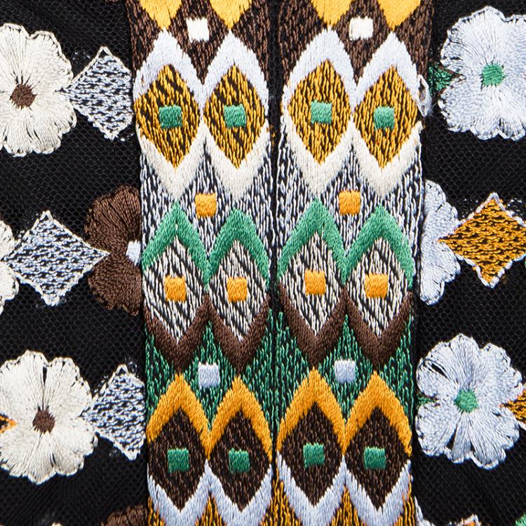Pre Owned Tory Burch Multicolor Floral Embroidered Mesh Gown L