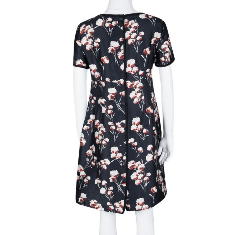 Pre Owned Tory Burch Navy Blue Floral Printed Silk V-Neck Kenzie Dress S