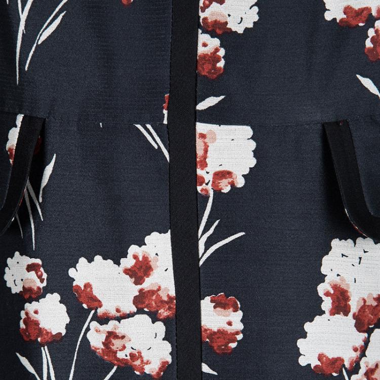 Pre Owned Tory Burch Navy Blue Floral Printed Silk V-Neck Kenzie Dress S