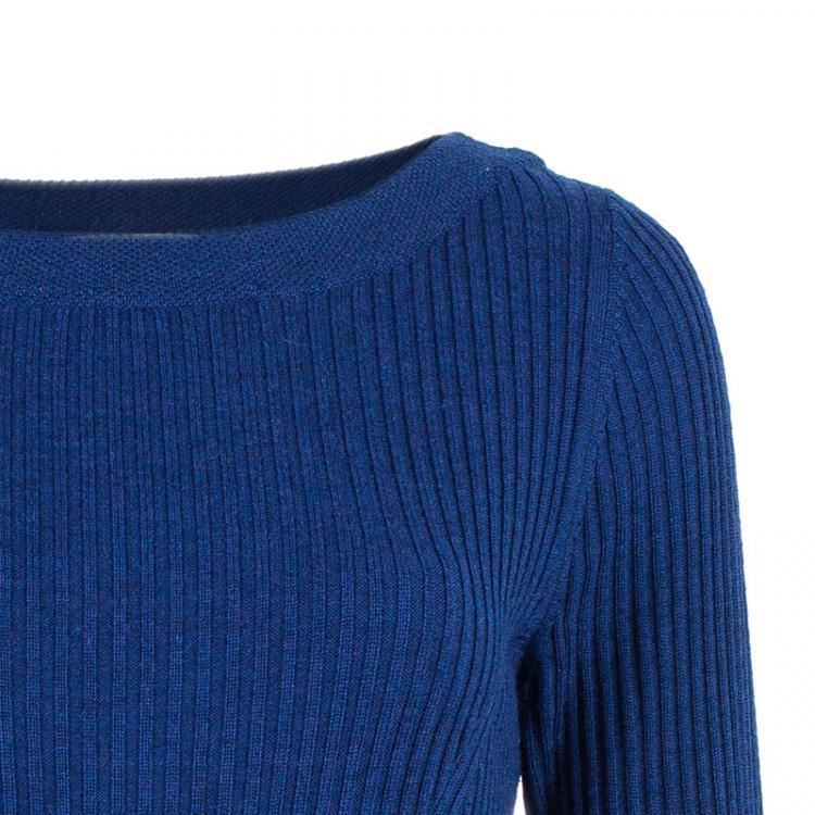 Pre Owned Tory Burch Navy Sienna Silk And Cashmere-Blend Peplum Sweater M