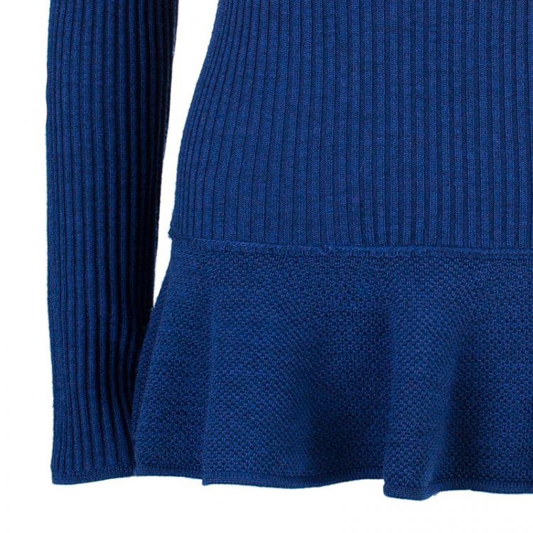 Pre Owned Tory Burch Navy Sienna Silk And Cashmere-Blend Peplum Sweater M