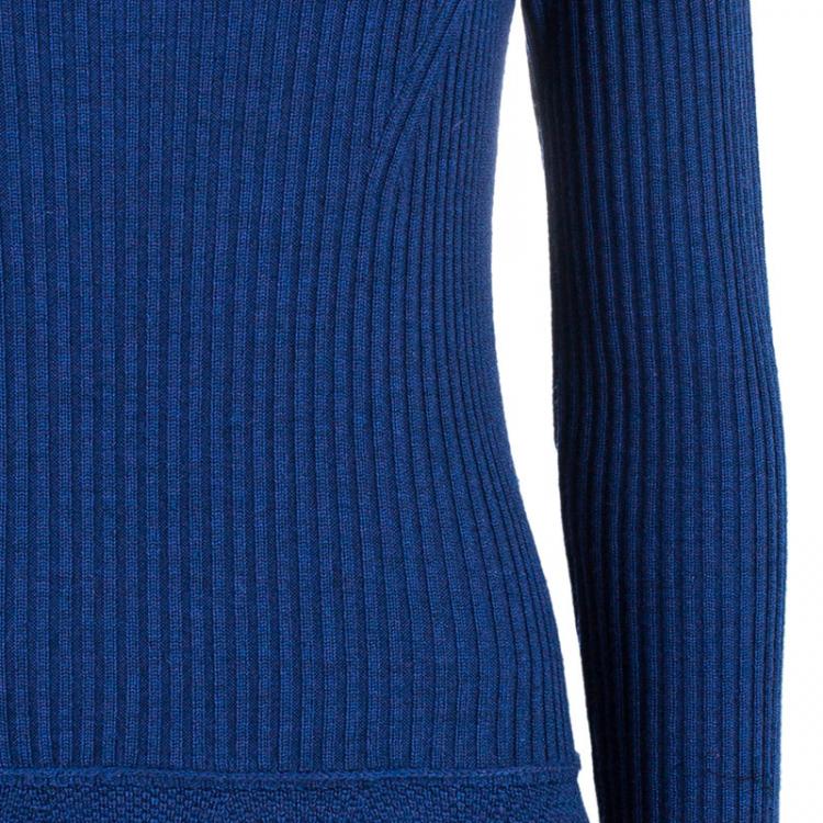 Pre Owned Tory Burch Navy Sienna Silk And Cashmere-Blend Peplum Sweater M