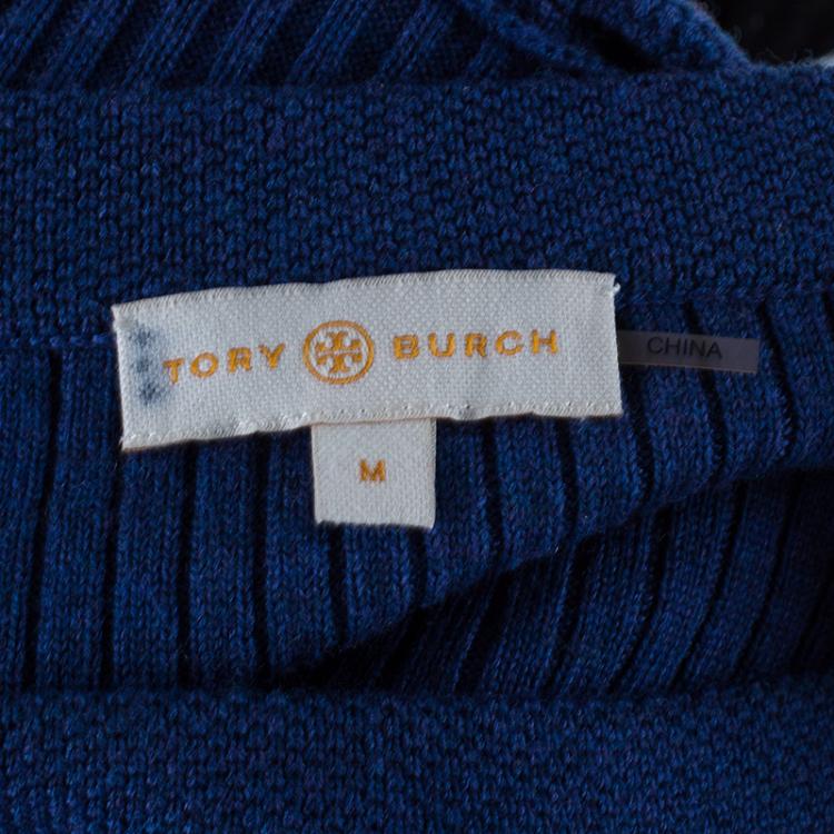 Pre Owned Tory Burch Navy Sienna Silk And Cashmere-Blend Peplum Sweater M
