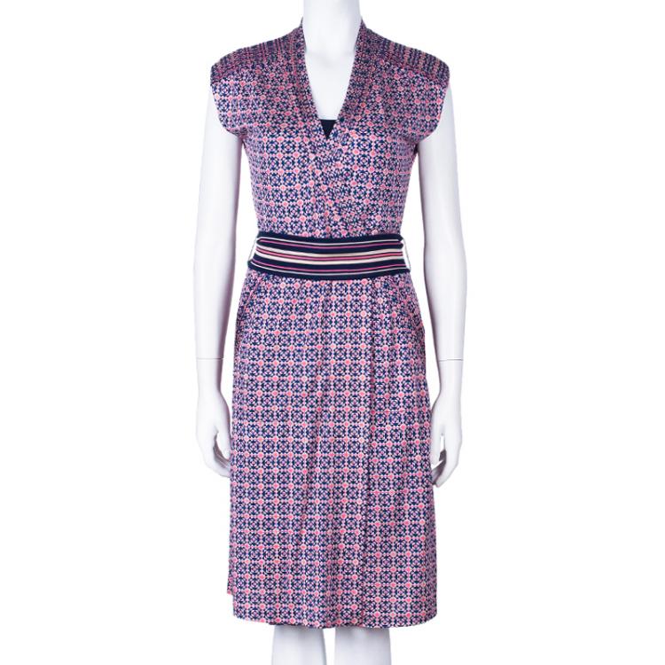 Pre Owned Tory Burch Tile Print Wrap Style Dress XS