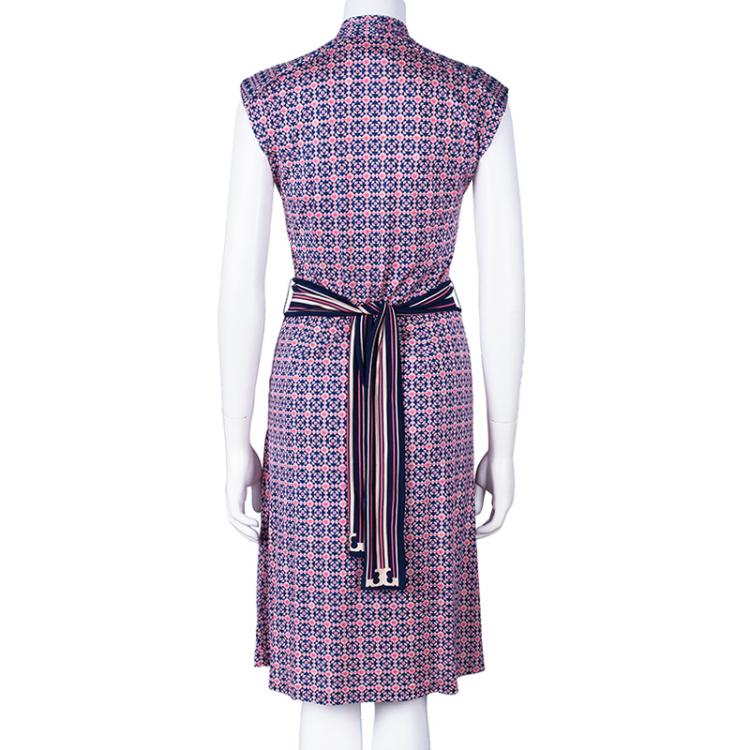 Pre Owned Tory Burch Tile Print Wrap Style Dress XS
