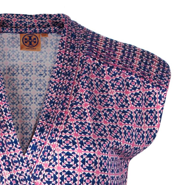 Pre Owned Tory Burch Tile Print Wrap Style Dress XS