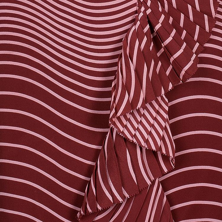 Pre Owned Tory Burch Red Opalina Wavy Striped Pleated Skirt M