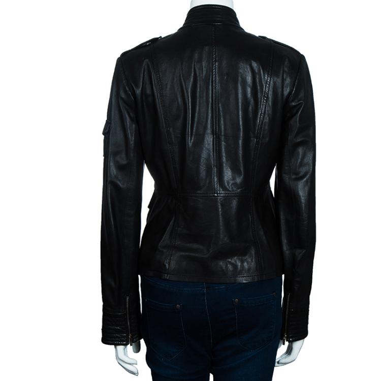 Pre Owned Tory Burch Black Leather 4 Pocket Jacket S