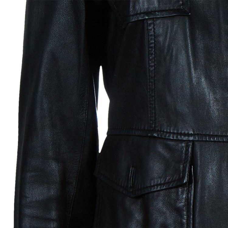 Pre Owned Tory Burch Black Leather 4 Pocket Jacket S