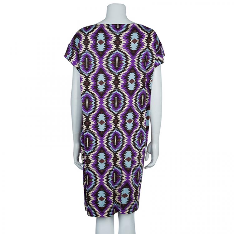 Pre Owned Tory Burch Multicolor Abstract Print Short Sleeve Dress L