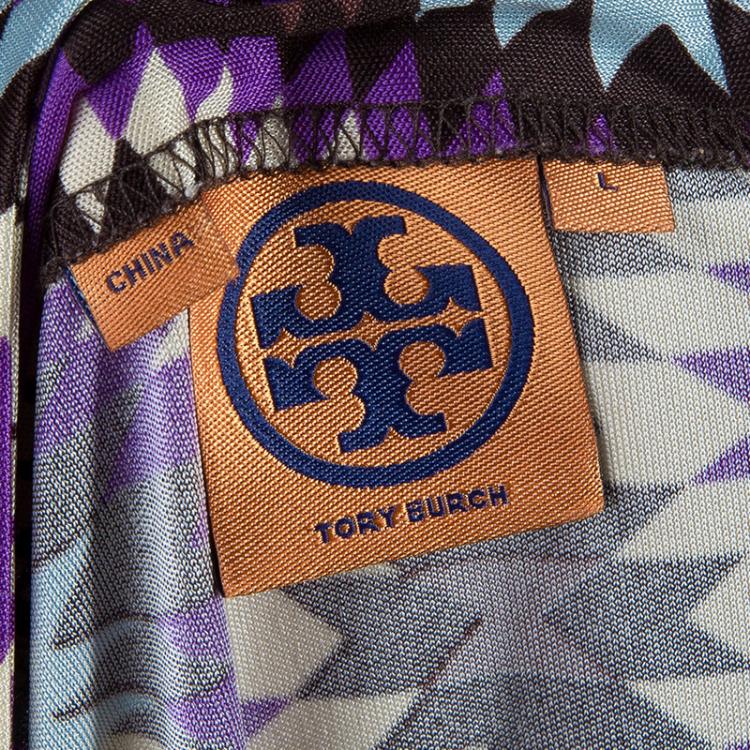 Pre Owned Tory Burch Multicolor Abstract Print Short Sleeve Dress L