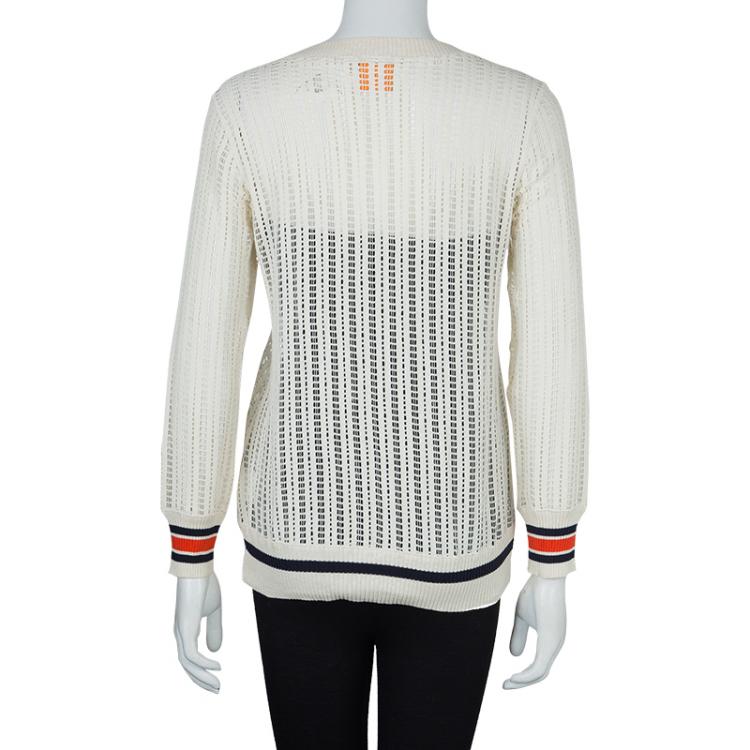 Pre Owned Tory Burch Cream Ozzy Cutwork Detail Sweater S