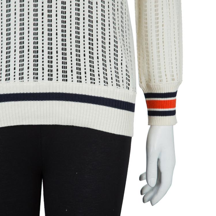 Pre Owned Tory Burch Cream Ozzy Cutwork Detail Sweater S