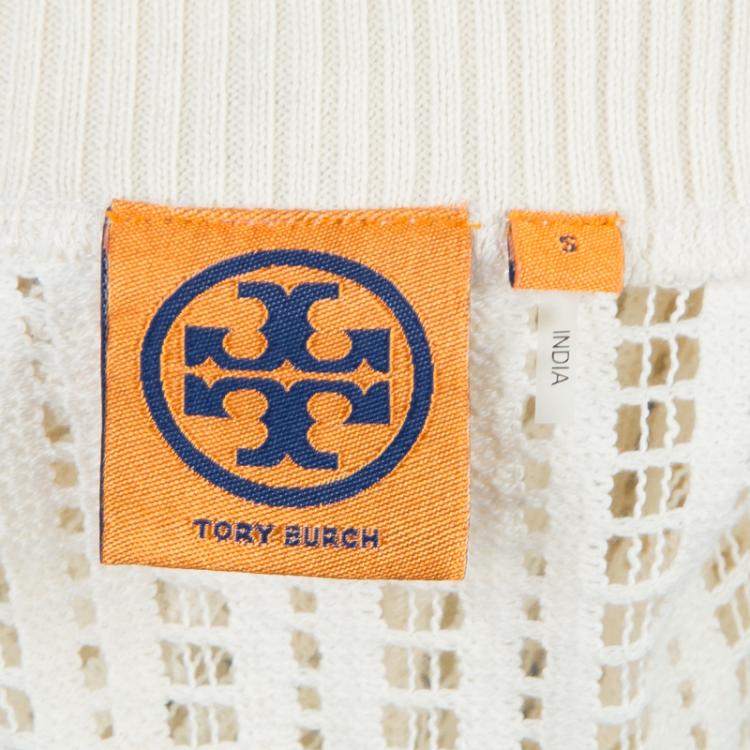 Pre Owned Tory Burch Cream Ozzy Cutwork Detail Sweater S