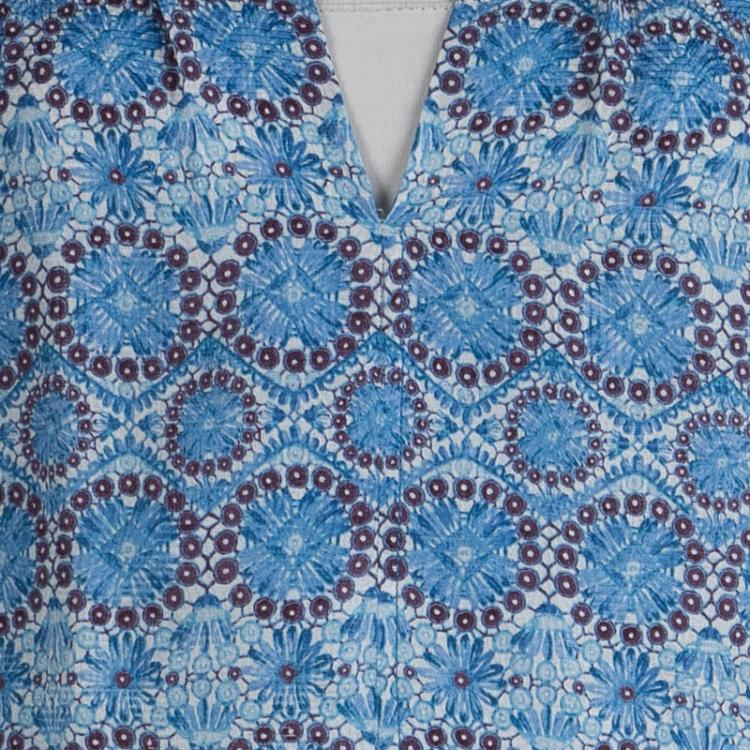 Pre Owned Tory Burch Blue Floral Printed Short Sleeve Blouse M