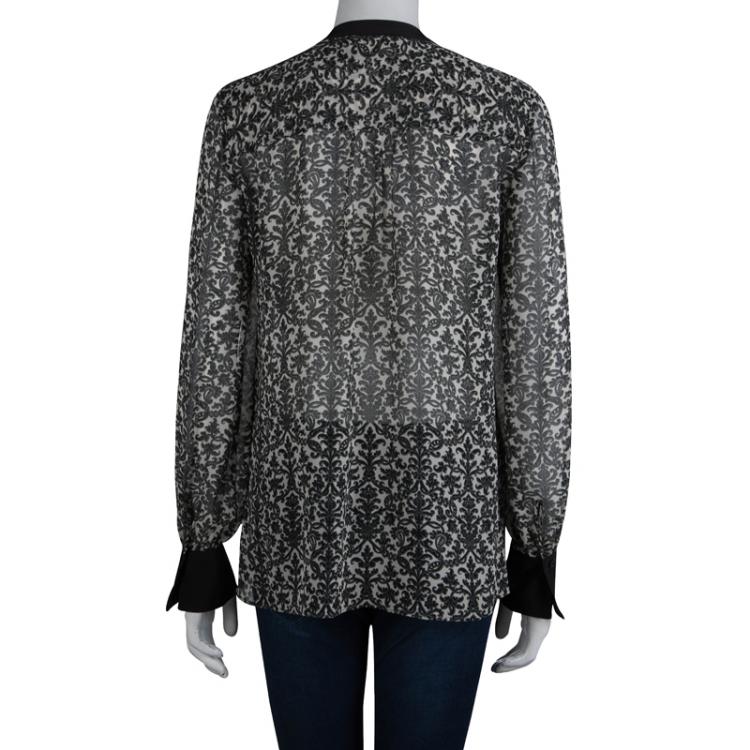 Pre Owned Tory Burch Paisley Printed Chiffon Long Sleeve Blouse M
