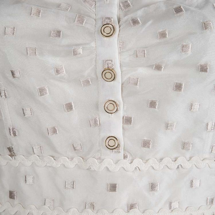Pre Owned Tory Burch Cream Embroidered Sleeveless Tiered Dress S