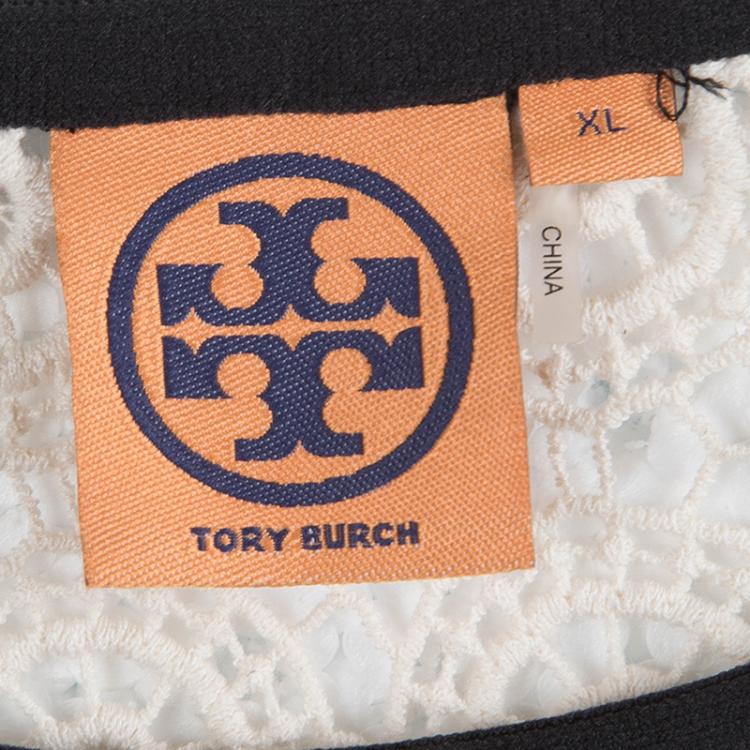 Pre Owned Tory Burch Cream Lace Short Sleeve Top XL