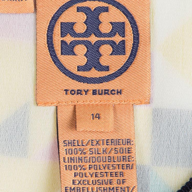 Pre Owned Tory Burch Multicolor Geometric Printed Silk Embellished Sleeveless Top XL