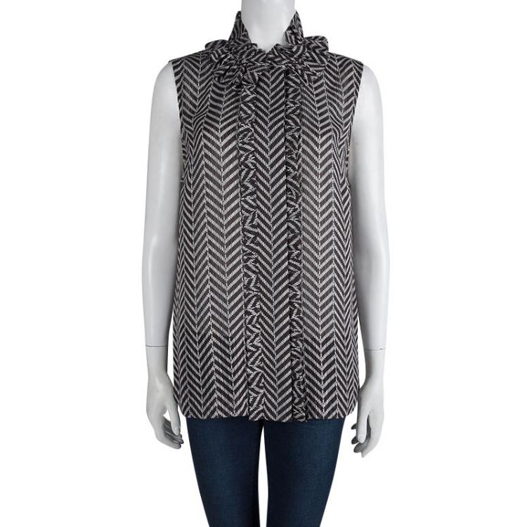 Tory Burch Brown Chevron Print Ruffle Detail Sleeveless Top XL Tory Burch |  TLC