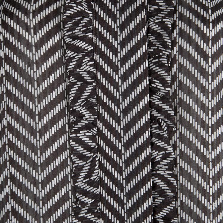 Pre Owned Tory Burch Brown Chevron Print Ruffle Detail Sleeveless Top XL